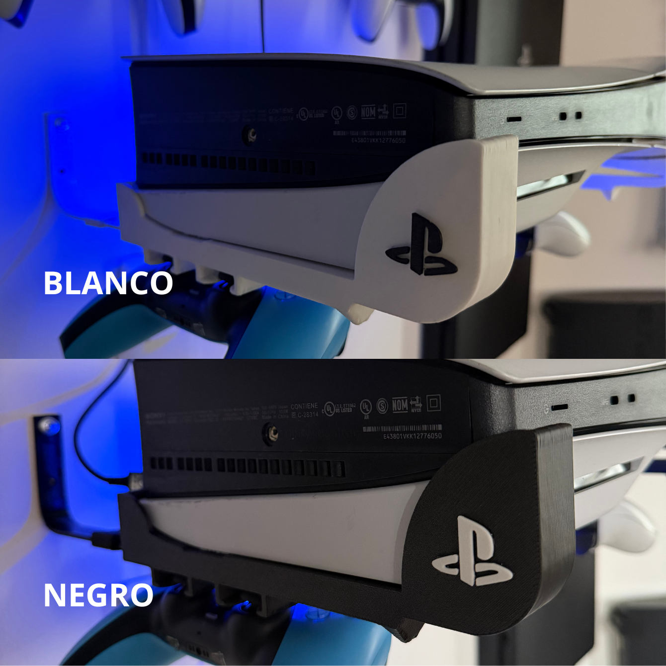 Soporte para PS5 con sistema de fijación y platinas metálicas