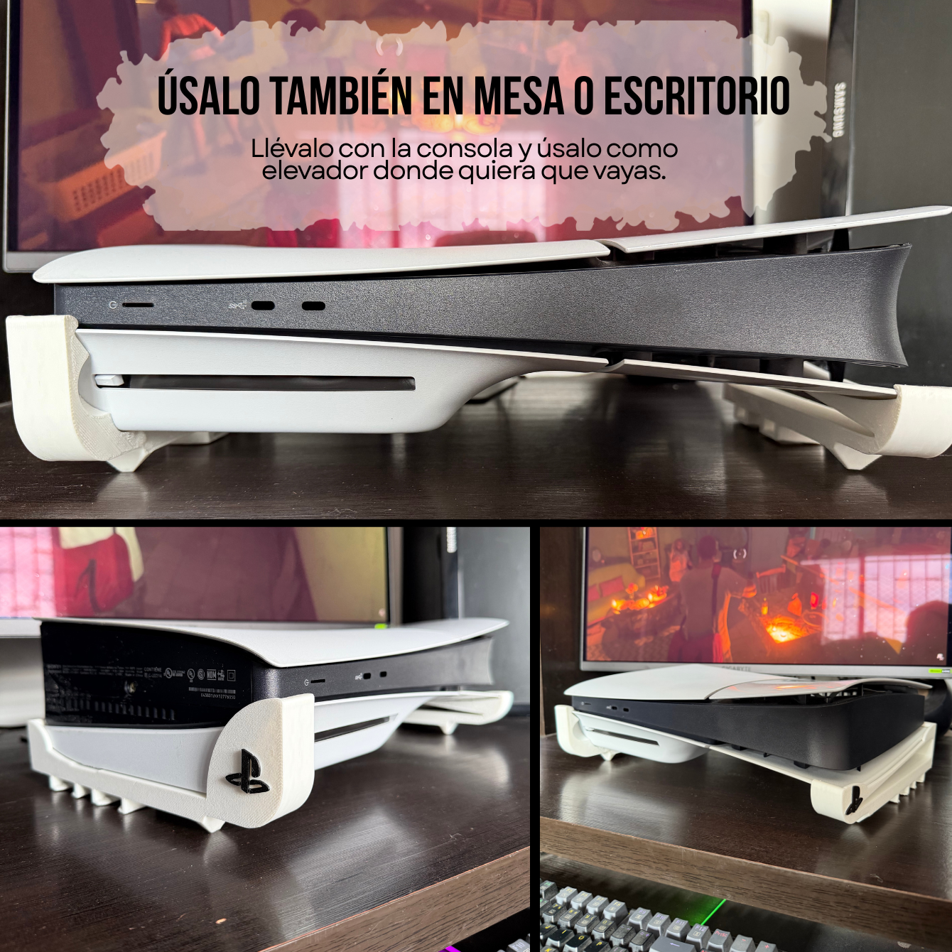 Soporte horizontal para PS5 con luz LED RGB y platinas metálicas